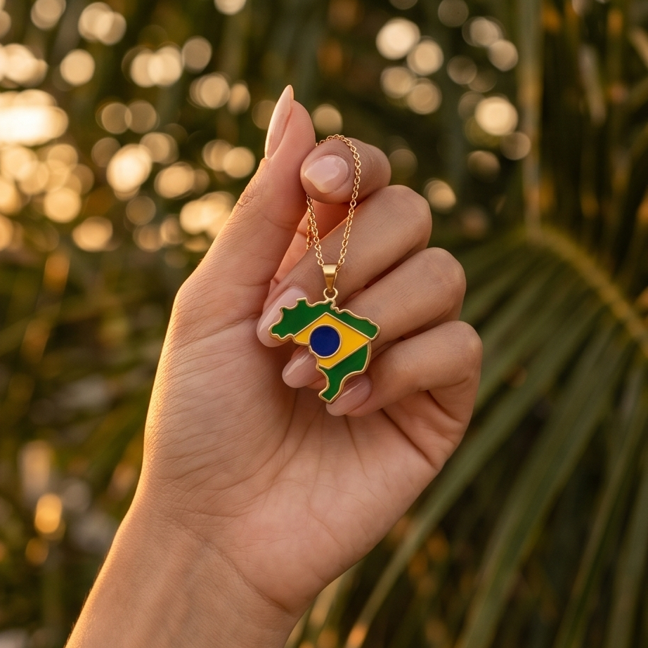 Colar Mapa Brasil 18K Dourado