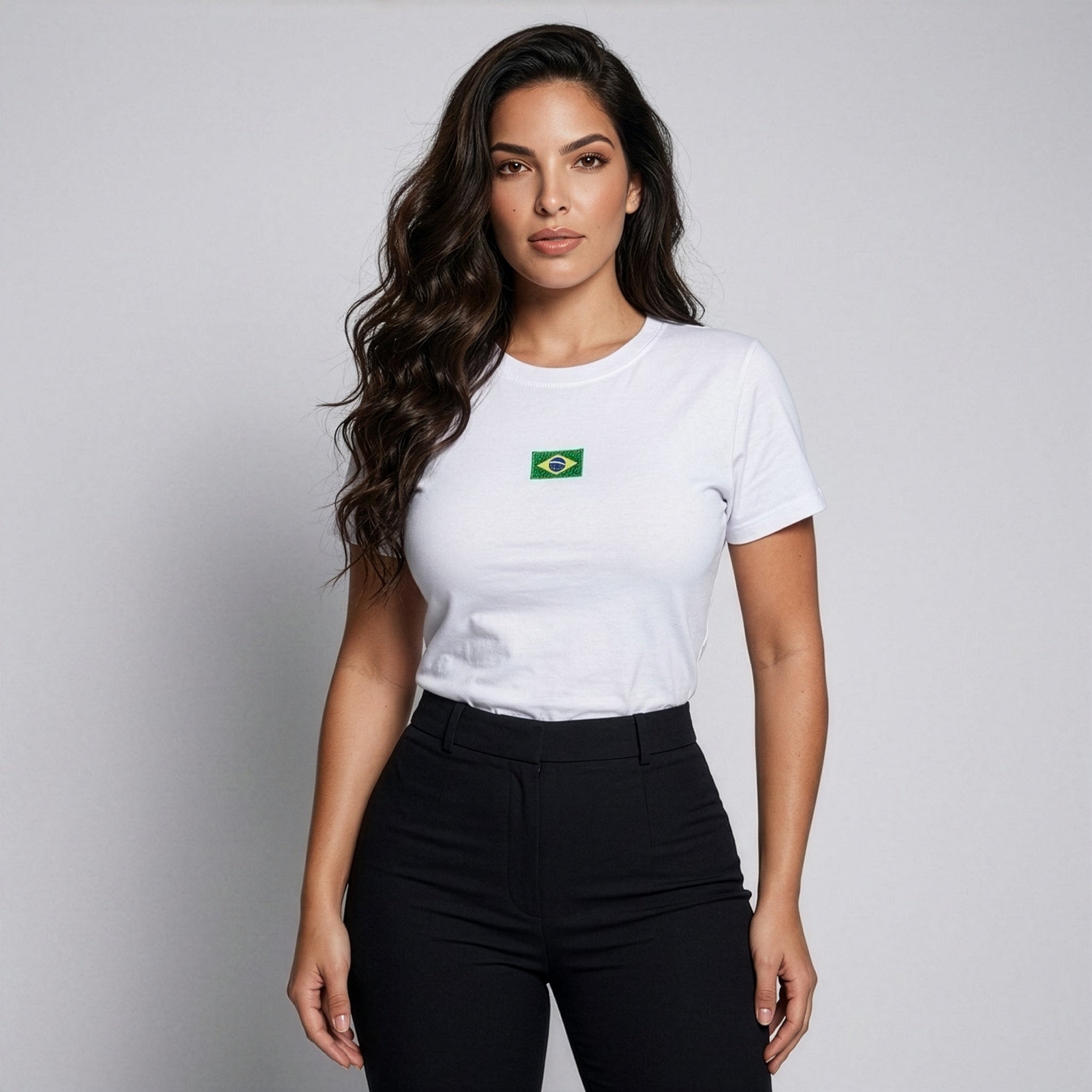 Baby Look Brasil Bordado Feminina